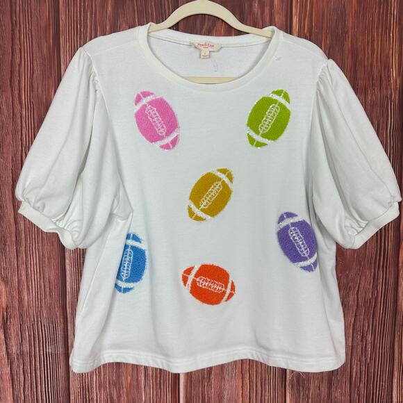 Peach Love California Womens Sequin Football Sweater Top White Size Large L - Picture 1 of 6